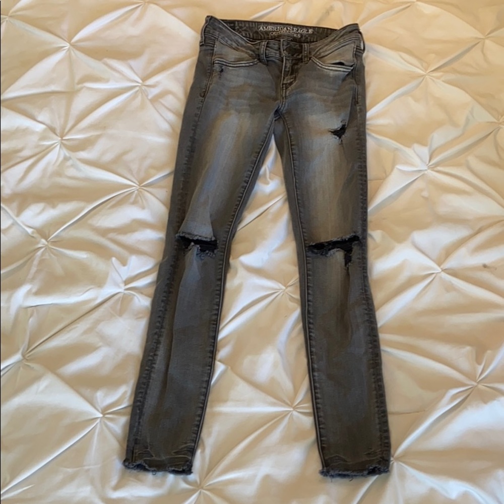Grey distressed American eagle jeans